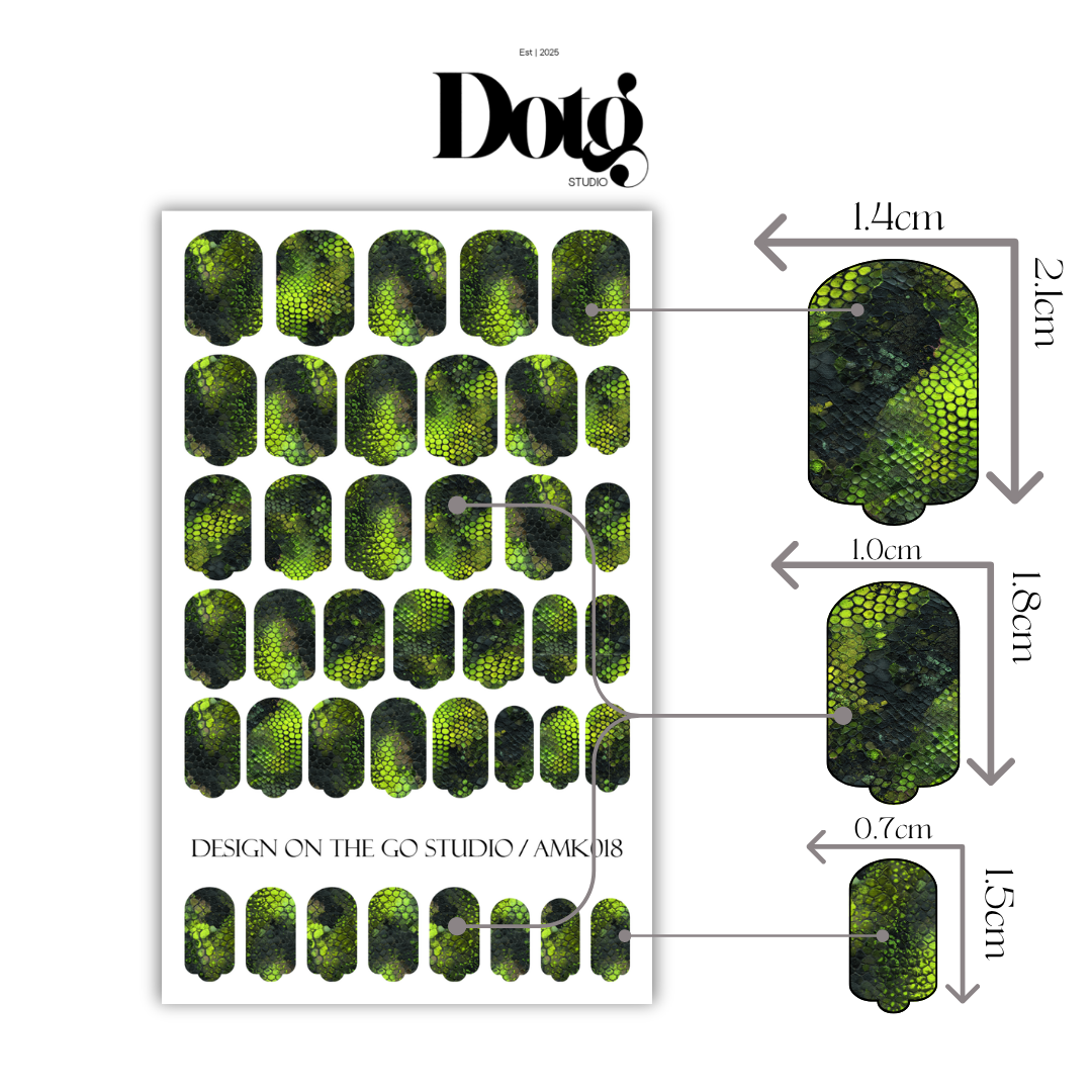 Neon Green Snake Skin Nail Wraps • Reptile Texture Statement Nails  • Pedicure & Manicure Stickers