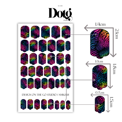 Neon Animal Print Nail Polish Wraps DIY Manicure & Pedicure Stickers Nail Decal Strips