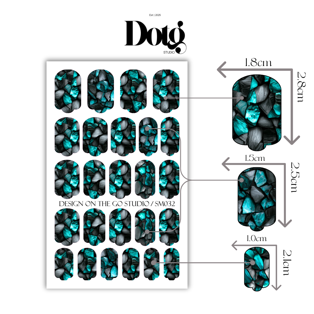 Green Stone Nail Polish Wraps DIY Manicure & Pedicure Mosaic Glass Nail Stickers Decal Strips