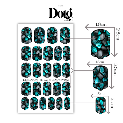 Green Stone Nail Polish Wraps DIY Manicure & Pedicure Mosaic Glass Nail Stickers Decal Strips