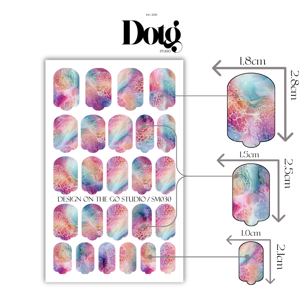 Pastel Fluid Art Nail Polish Wraps DIY Manicure & Pedicure Girly Nail Stickers Decal Strips