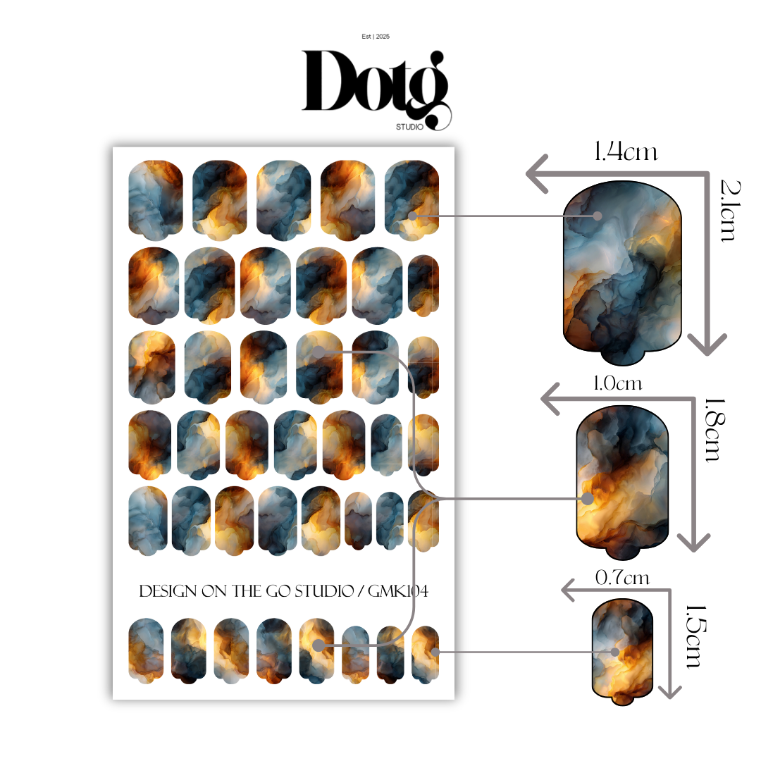 Amber Smoke Print Nail Polish Wraps DIY Manicure & Pedicure Floral Stickers Gift for Her