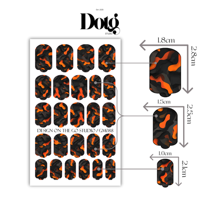 Dark Orange Camo Nail Wraps DIY Manicure Stickers Army Nail Decal Strips