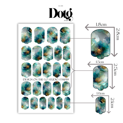 Aqua Bloom Nail Wraps DIY Manicure & Pedicure Nail Stickers Floral Garden Decal Strips