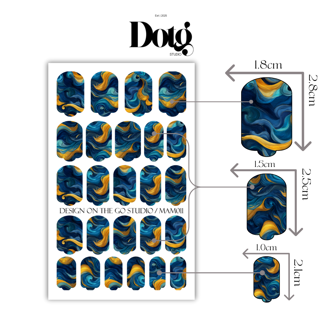 Abstract Swirl Nail Wraps DIY Manicure & Pedicure Nail Stickers Blue Sea Decal Strips