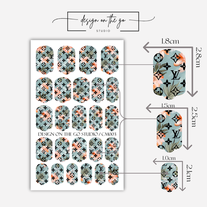 Floral Monogram Nail Wrap Manicure & Pedicure Fashionable Nail Stickers