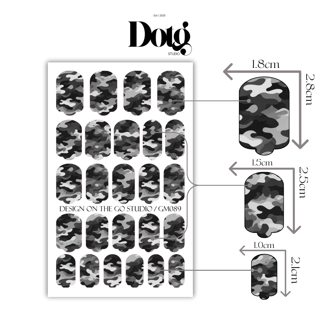 Gray Camo Nail Wraps DIY Manicure Stickers Army Nail Decal Strips