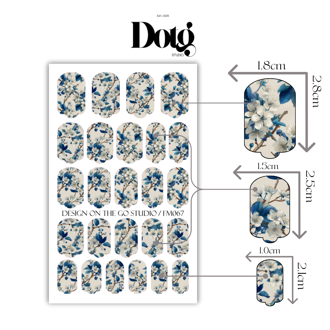 Blue Botanicals Nail Wraps DIY Manicure & Pedicure Stickers Spring Nail Decal Strips