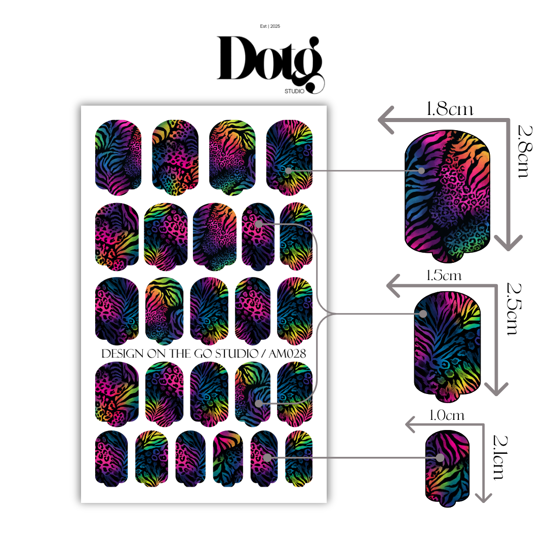 Neon Animal Print Nail Polish Wraps DIY Manicure & Pedicure Stickers Nail Decal Strips