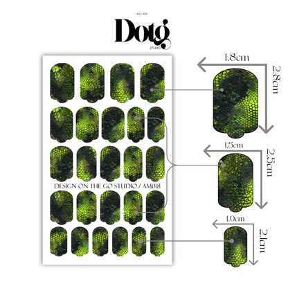 Neon Green Snake Skin Nail Wraps • Reptile Texture Statement Nails  • Pedicure & Manicure Stickers