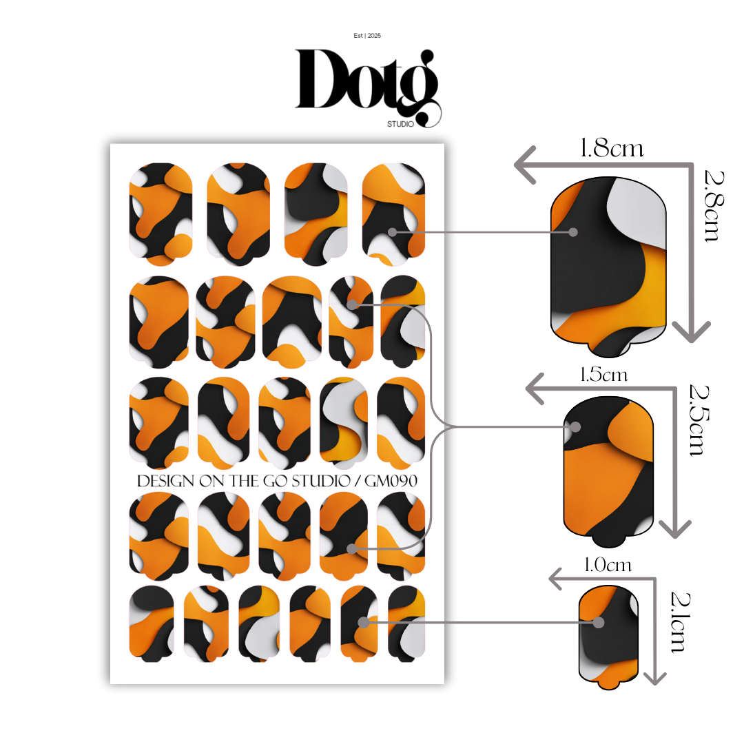 Abstract Orange-Black Nail Polish Wraps DIY Manicure Minimal Stickers Nail Decal Strips