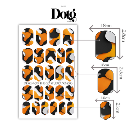 Abstract Orange-Black Nail Polish Wraps DIY Manicure Minimal Stickers Nail Decal Strips