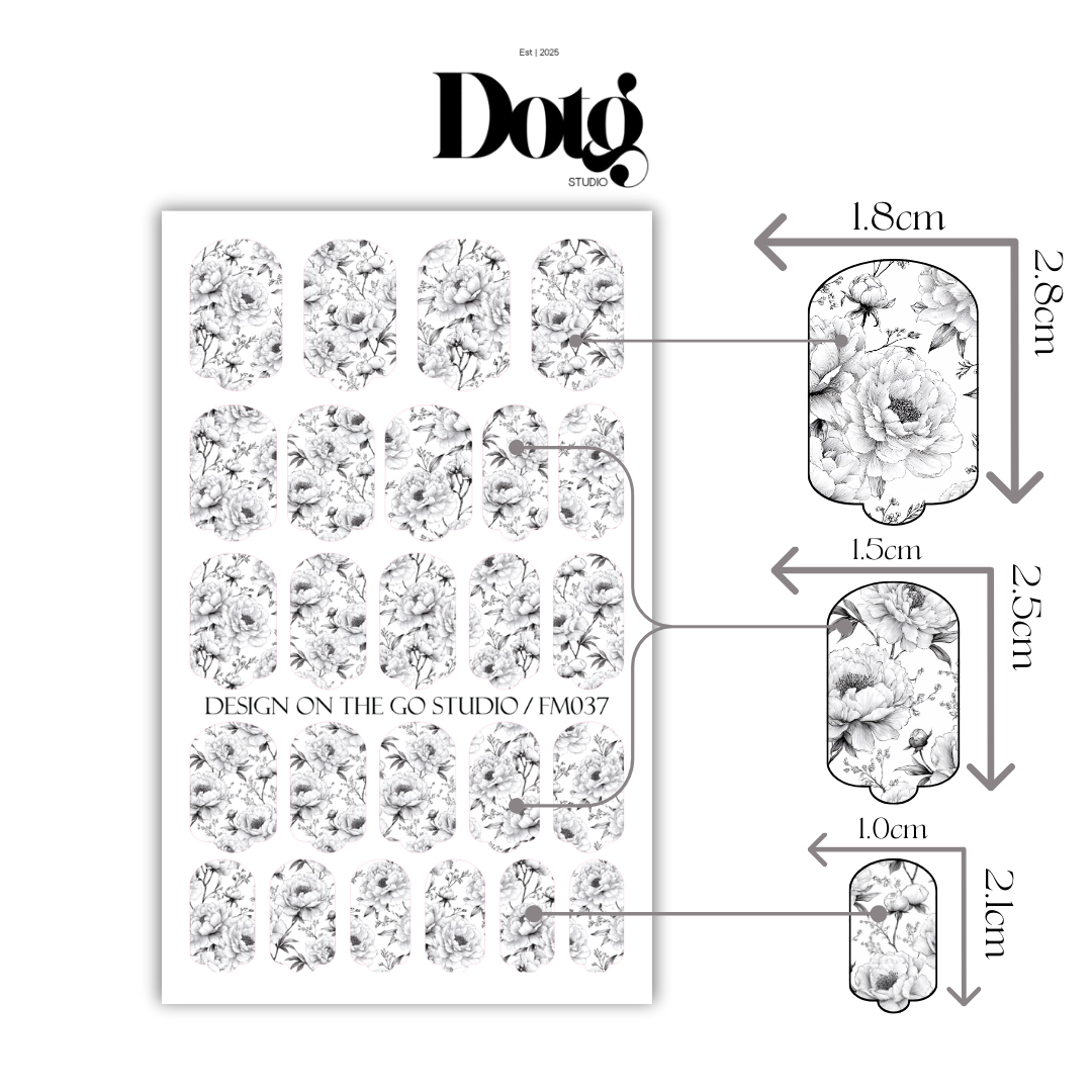Black Peonies Nail Polish Wraps DIY Manicure and Pedicure Stickers Nail Decal Strips