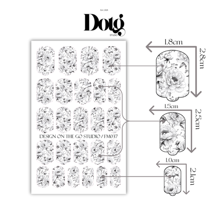 Black Peonies Nail Polish Wraps DIY Manicure and Pedicure Stickers Nail Decal Strips