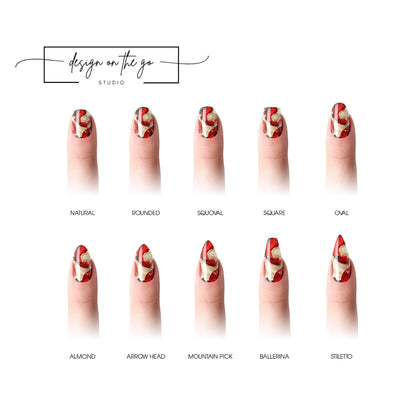 #type_manicure different shapes of manicured nails with nail wraps applied