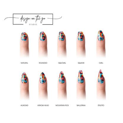 #type_manicure different shapes of manicured nails with nail wraps applied