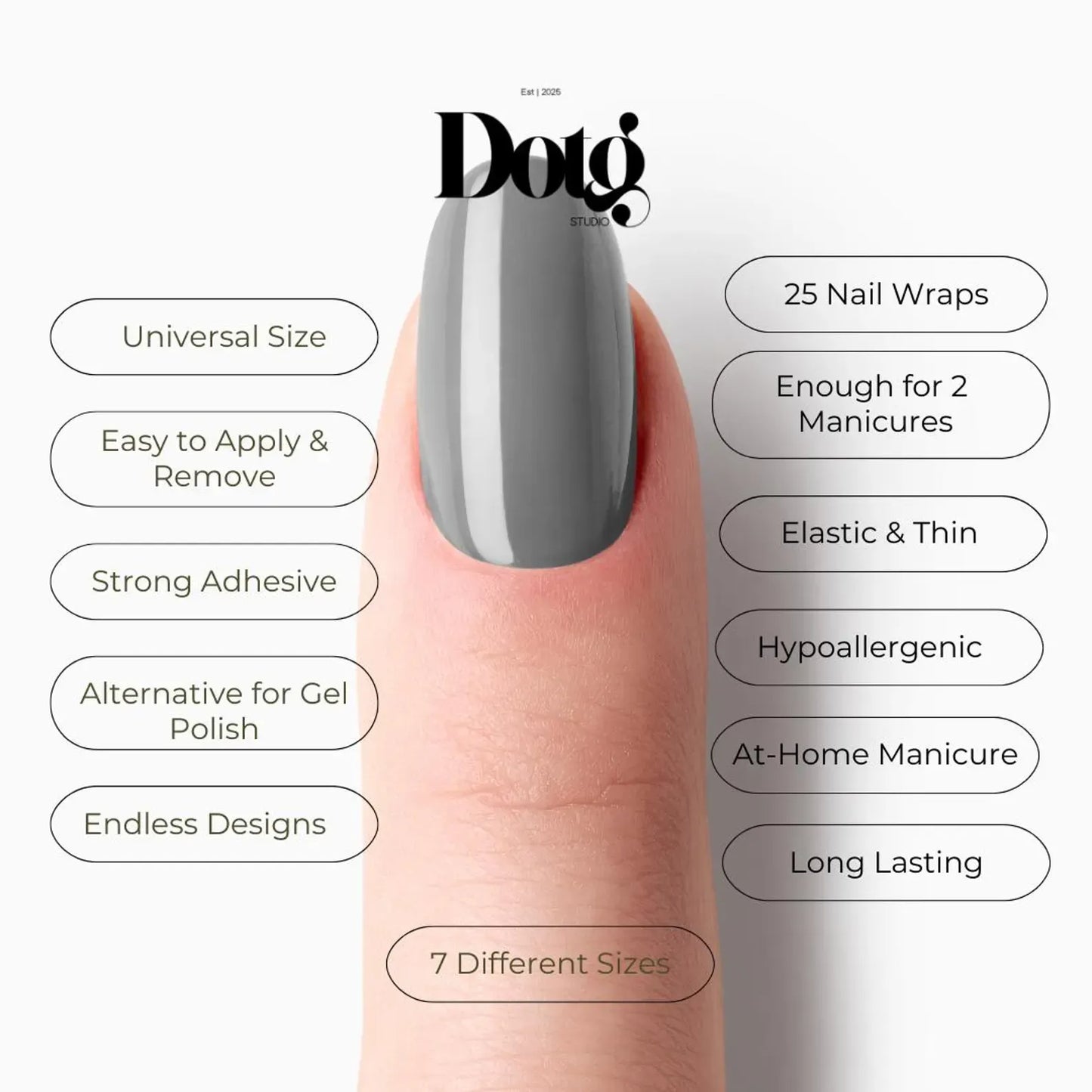 Nail wrap product with Doto branding and features listed on a white background