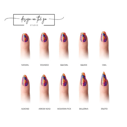 #type_manicure different shapes of manicured nails with nail wraps applied