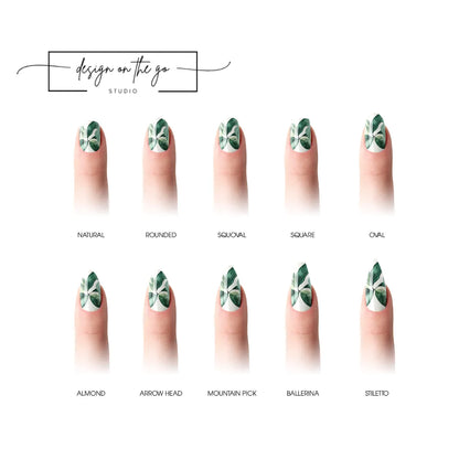 #type_manicure different shapes of manicured nails with nail wraps applied