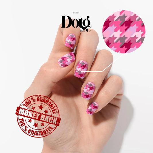 Pink Hounds Tooth Nail Wraps