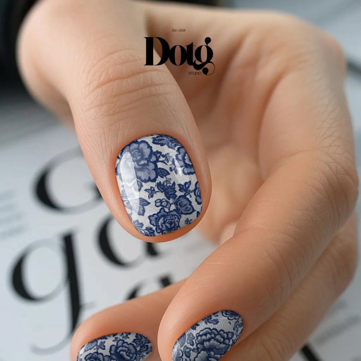 Blue Lace Floral Nail Wraps