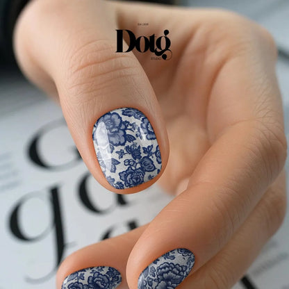 Blue Lace Floral Nail Wraps