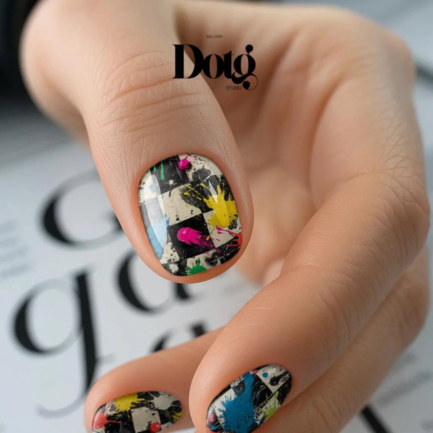 Checkered Splash Art Nail Wraps