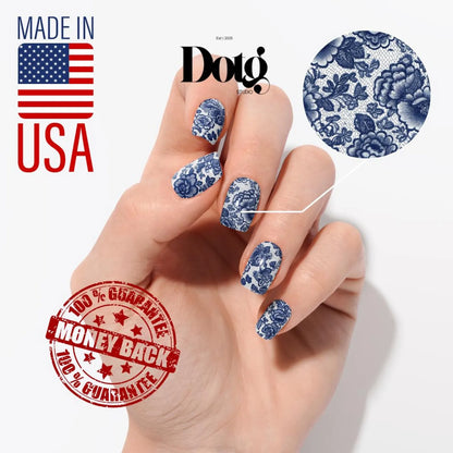 Blue Lace Floral Nail Wraps