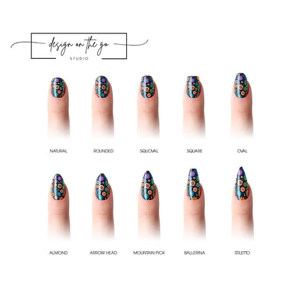 #type_manicure different shapes of manicured nails with nail wraps applied