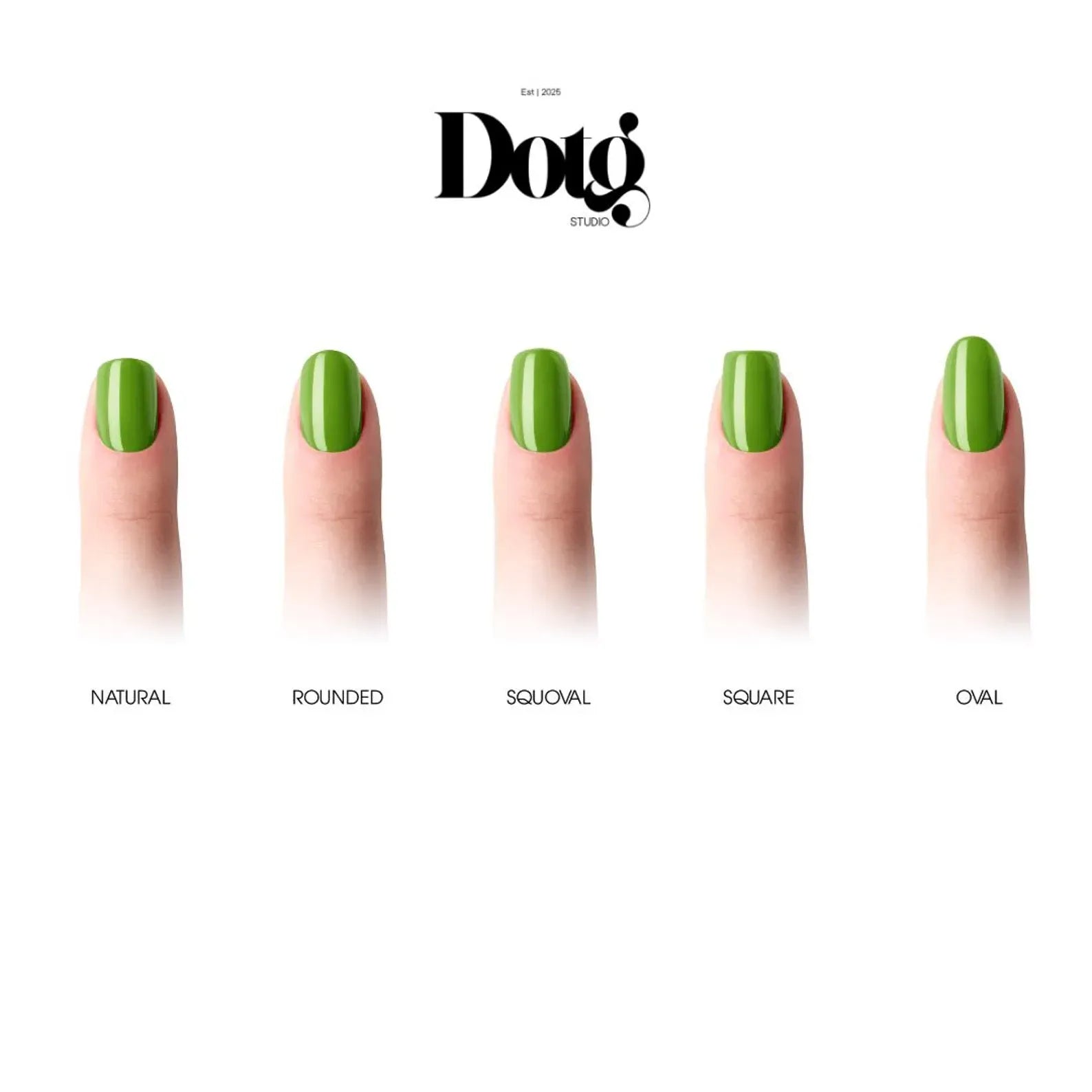 Nails with different shapes displayed on a white background with Doto Studio branding.