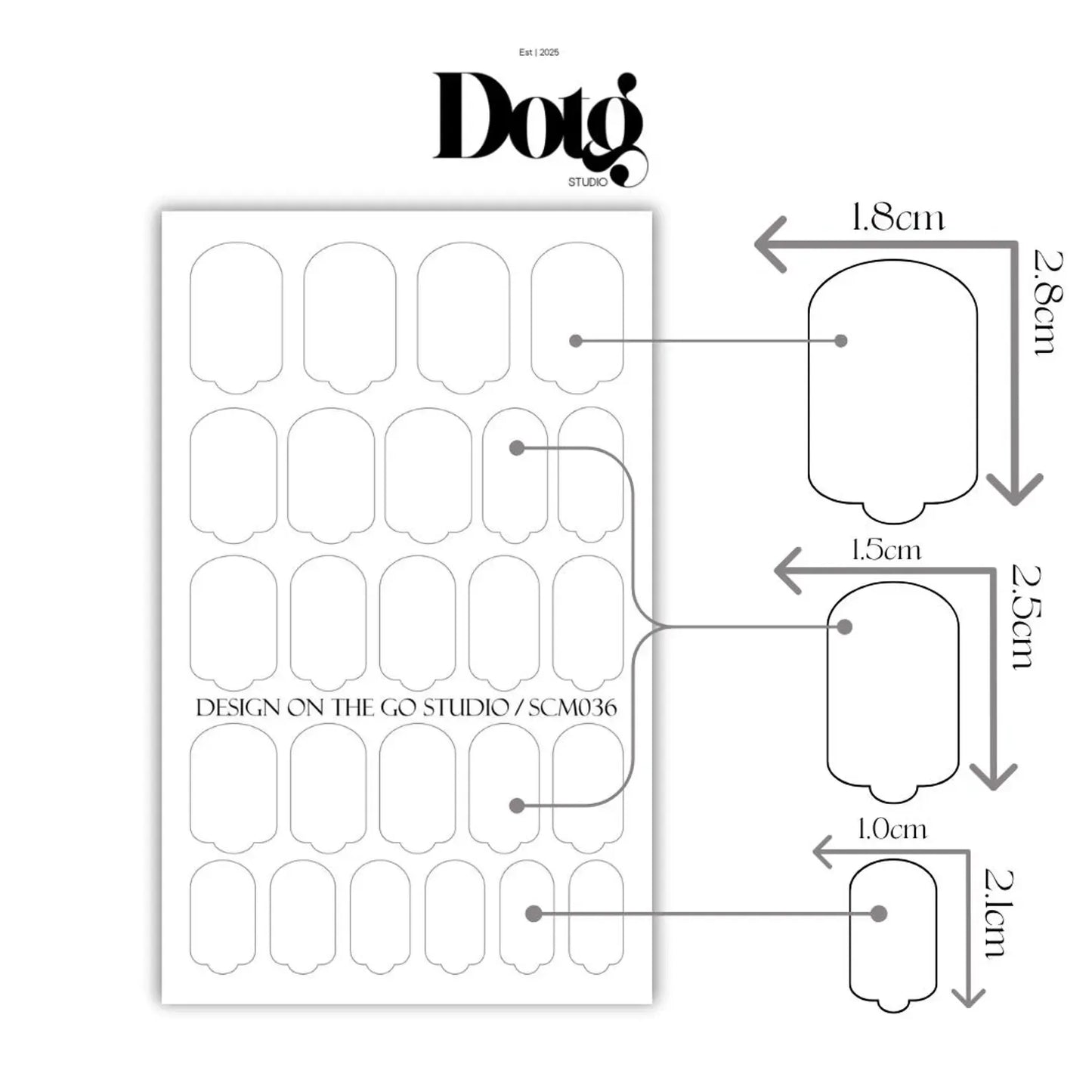 Sheet of nail wraps with dimensions on white background