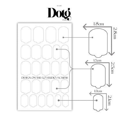 Sheet of nail wraps with dimensions on white background