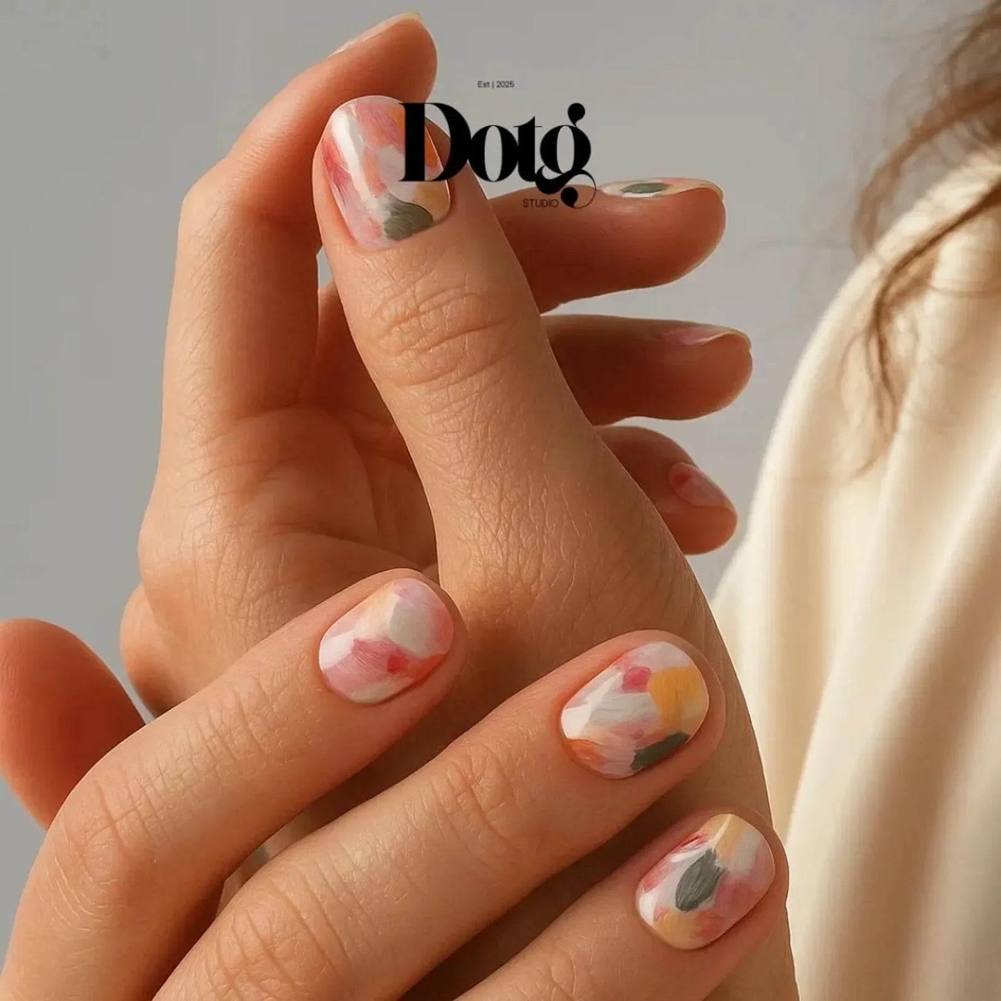 Two Hands with floral nail wraps art holding