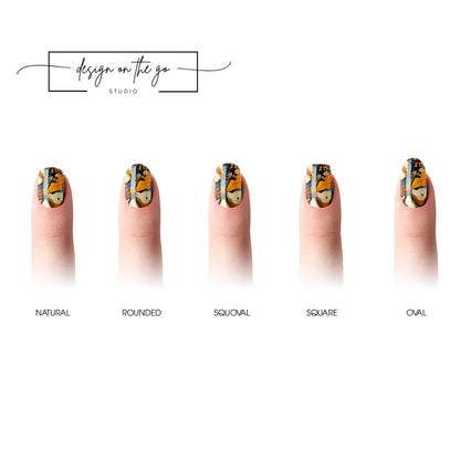 #type_manicure different shapes of manicured nails with nail wraps applied