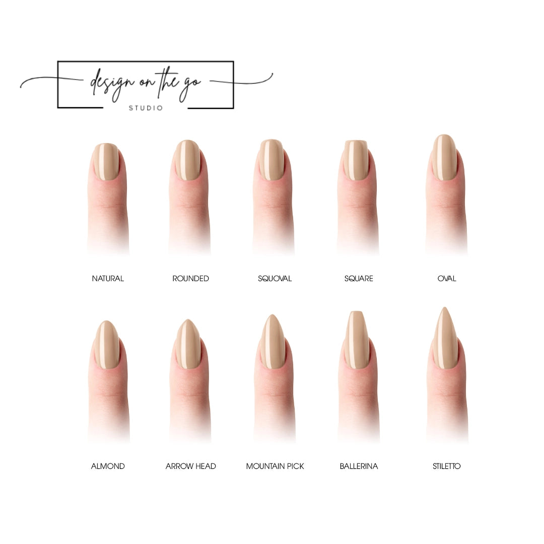 #type_manicure different shapes of manicured nails with nail wraps applied