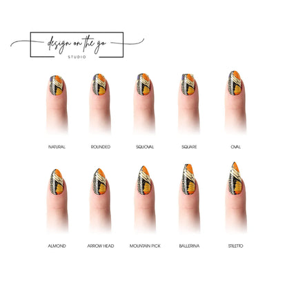 #type_manicure different shapes of manicured nails with nail wraps applied